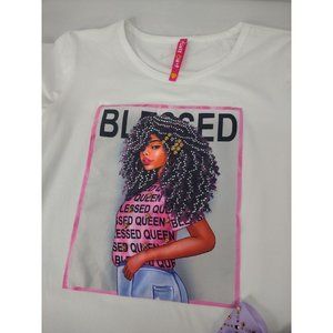 Cute white blouse for a girl 14-16 with purple hair accessories